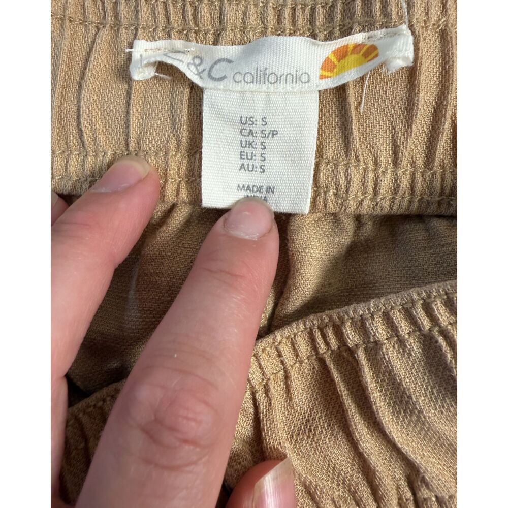 C&C California Tan Linen Blend Lagen Look Cropped Summer Pull On Pants Size S - Picture 3 of 4